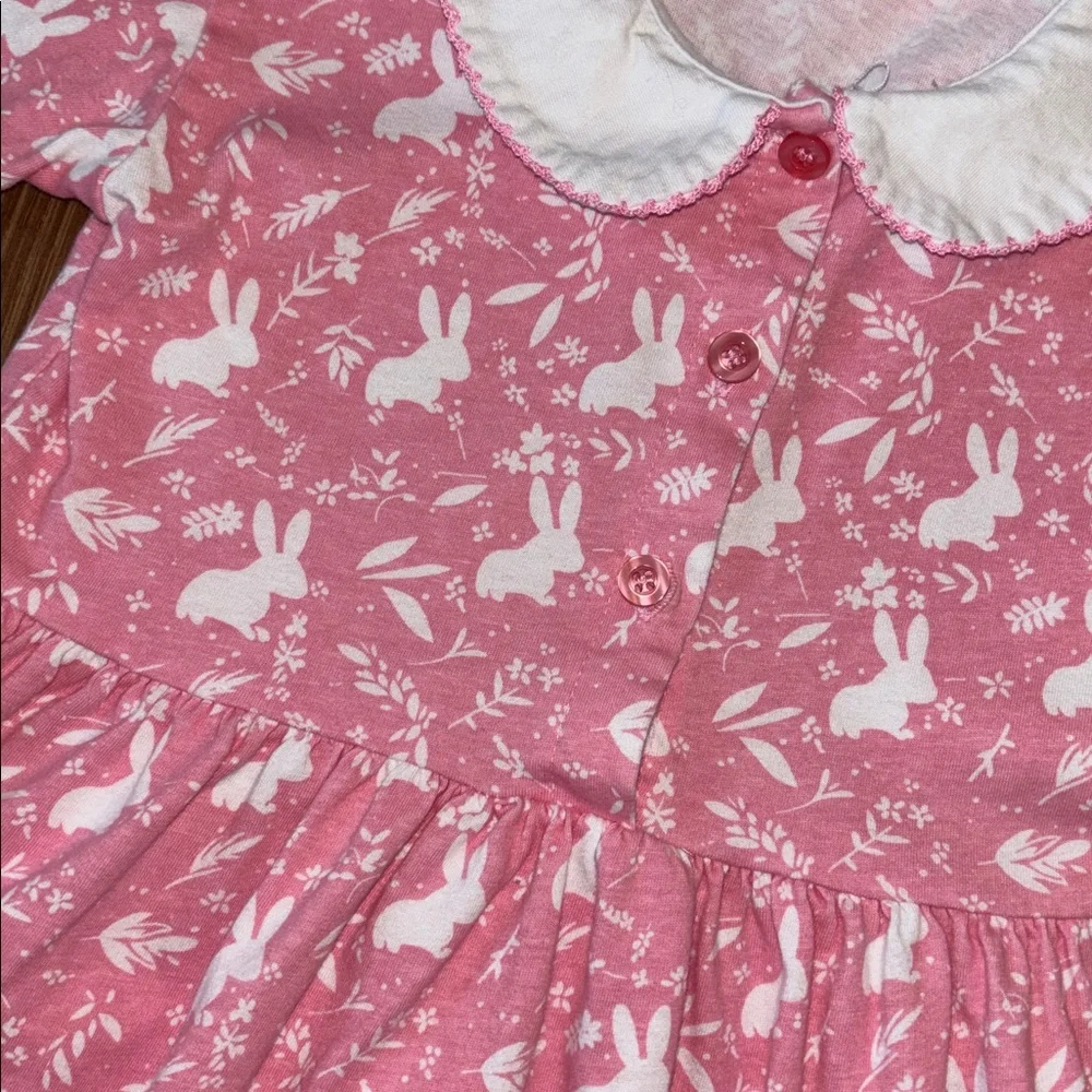 5/$25🌼 Toddler Girls’ Pink and White Bunny Dress with Peter Pan Collar size 4Y